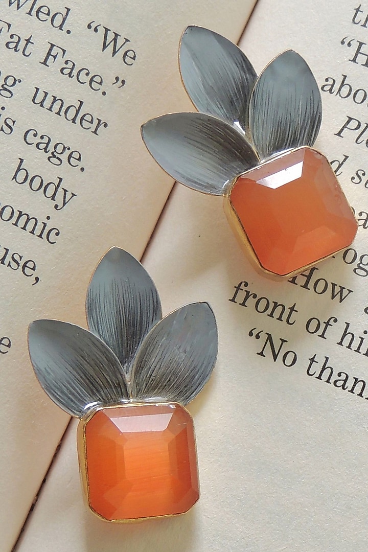 Gold Finish Synthetic Stone Stud Earrings by Johori at Pernia's Pop Up Shop