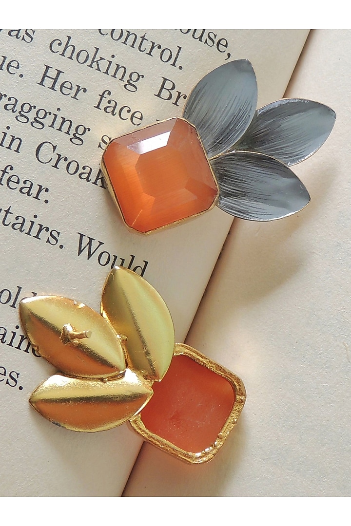 Gold Finish Synthetic Stone Stud Earrings by Johori at Pernia's Pop Up Shop