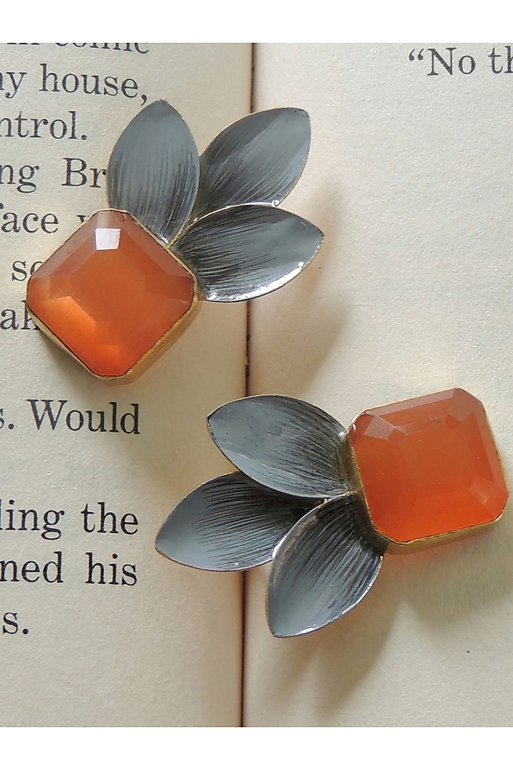 Gold Finish Synthetic Stone Stud Earrings by Johori at Pernia's Pop Up Shop