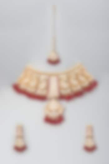 Gold Finish Kundan Polki Choker Necklace Set by Johori