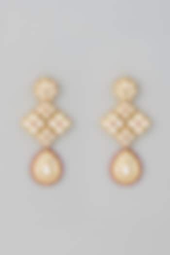 Gold Finish Kundan Polki & Ruby Beaded Dangler Earrings by Johori