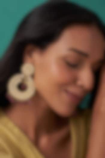 Gold Finish Kundan Polki Chandbaali Earrings by Johori at Pernia's Pop Up Shop