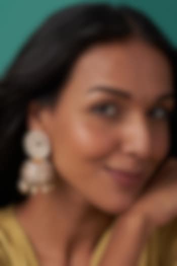 Gold Finish Jhumka Earrings With Kundan Polki by Johori at Pernia's Pop Up Shop