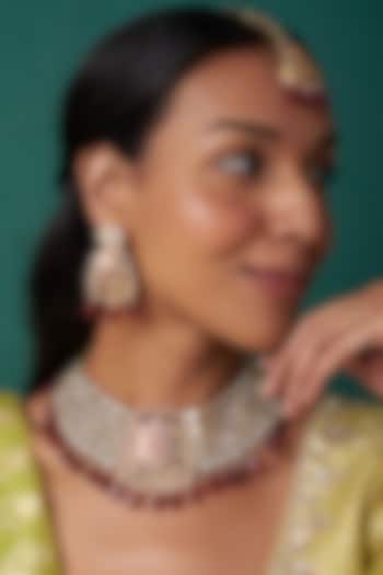 Gold Finish Maroon Beaded Choker Necklace Set by Johori at Pernia's Pop Up Shop