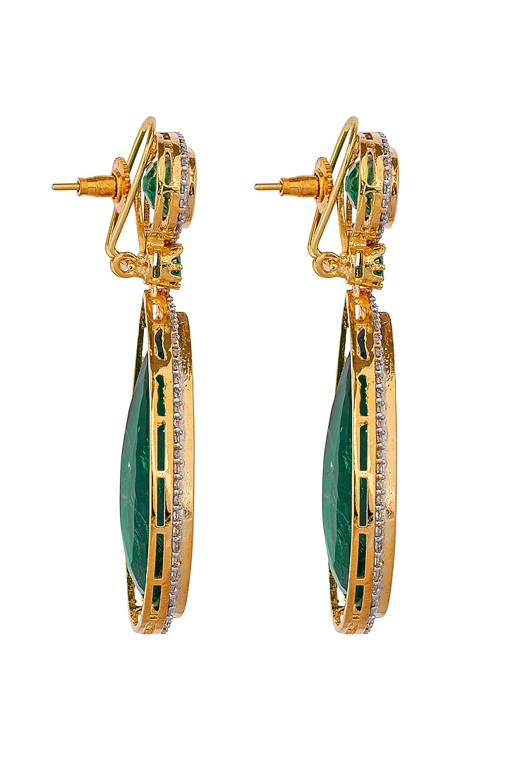 Gold Plated Zirconia & Green Stone Dangler Earrings by JOOLRY at Pernia's Pop Up Shop