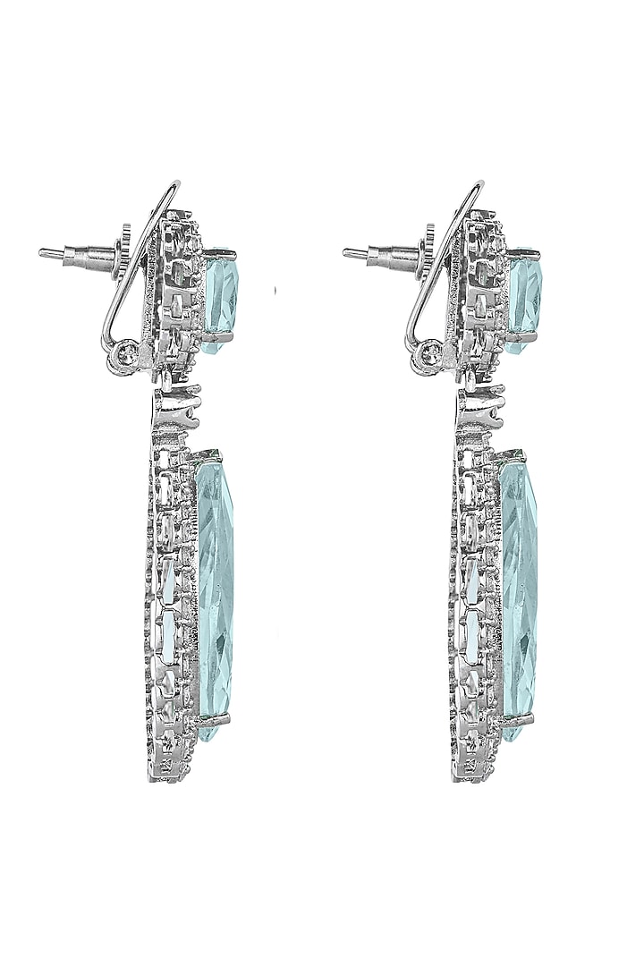White Finish Cubic Zirconia & Aqua Stone Dangler Earrings by JOOLRY at Pernia's Pop Up Shop