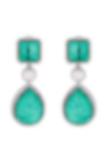 White Finish Green Doublet & CZ Stone Dangler Earrings by JOOLRY