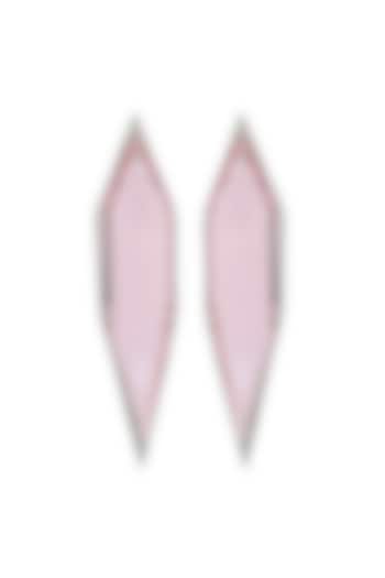White Finish Cubic Zirconia & Pink Semi-Precious Stone Dangler Earrings by JOOLRY