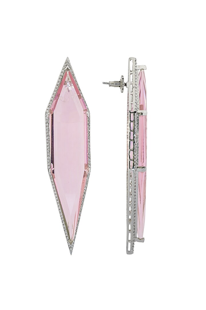 White Finish Cubic Zirconia & Pink Semi-Precious Stone Dangler Earrings by JOOLRY at Pernia's Pop Up Shop