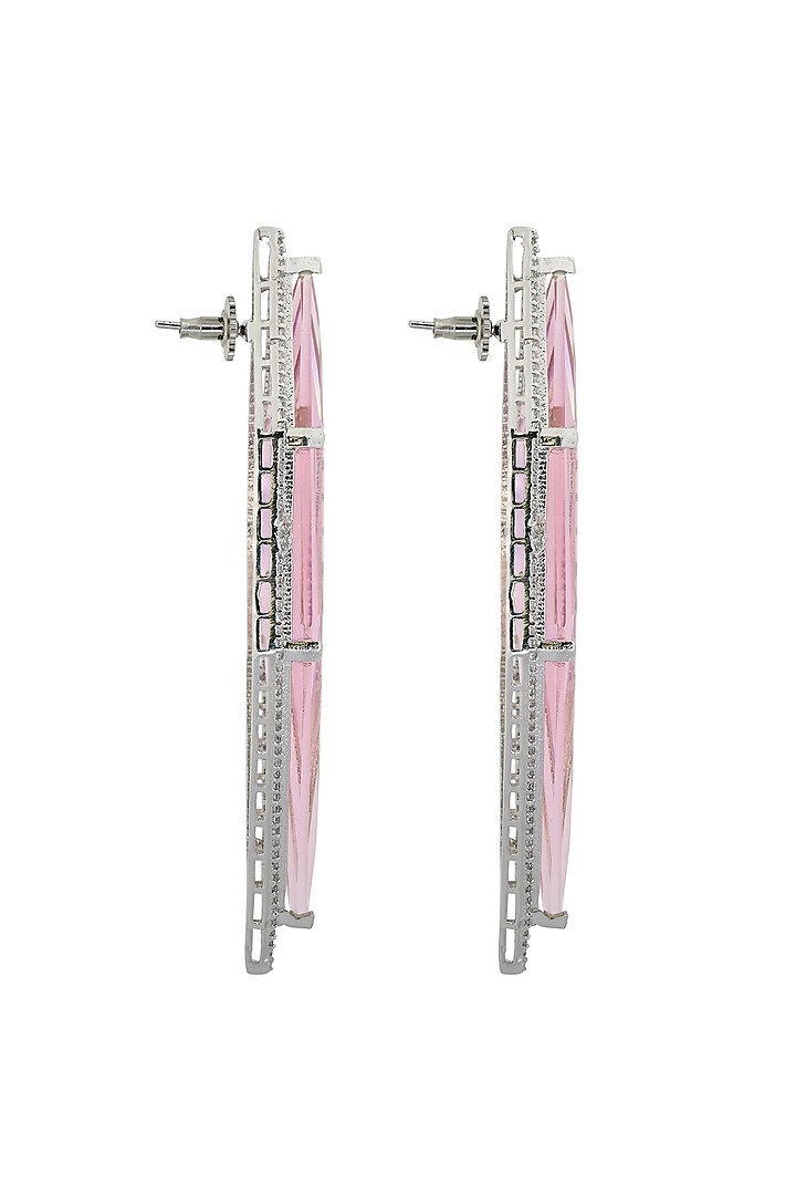 White Finish Cubic Zirconia & Pink Semi-Precious Stone Dangler Earrings by JOOLRY at Pernia's Pop Up Shop