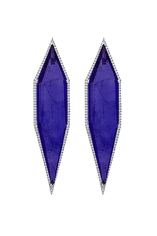 White Finish Cubic Zirconia & Blue Semi-Precious Stone Dangler Earrings by JOOLRY