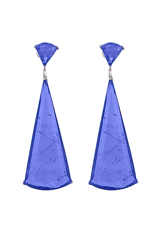 White Rhodium Finish Cubic Zirconia & Blue Semi-Precious Stone Dangler Earrings by JOOLRY