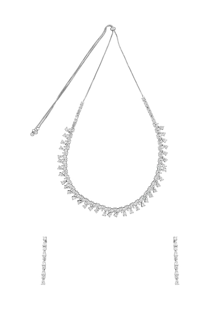 White Rhodium Finish Cubic Zirconia Necklace Set by JOOLRY