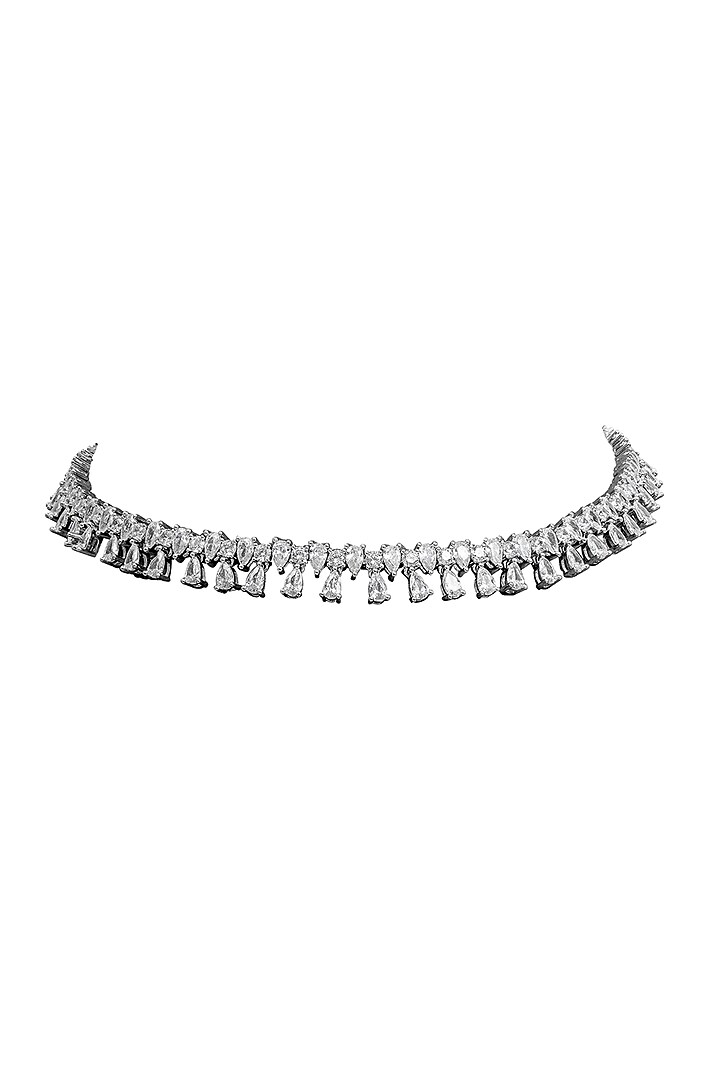 White Rhodium Finish Cubic Zirconia Necklace Set by JOOLRY at Pernia's Pop Up Shop