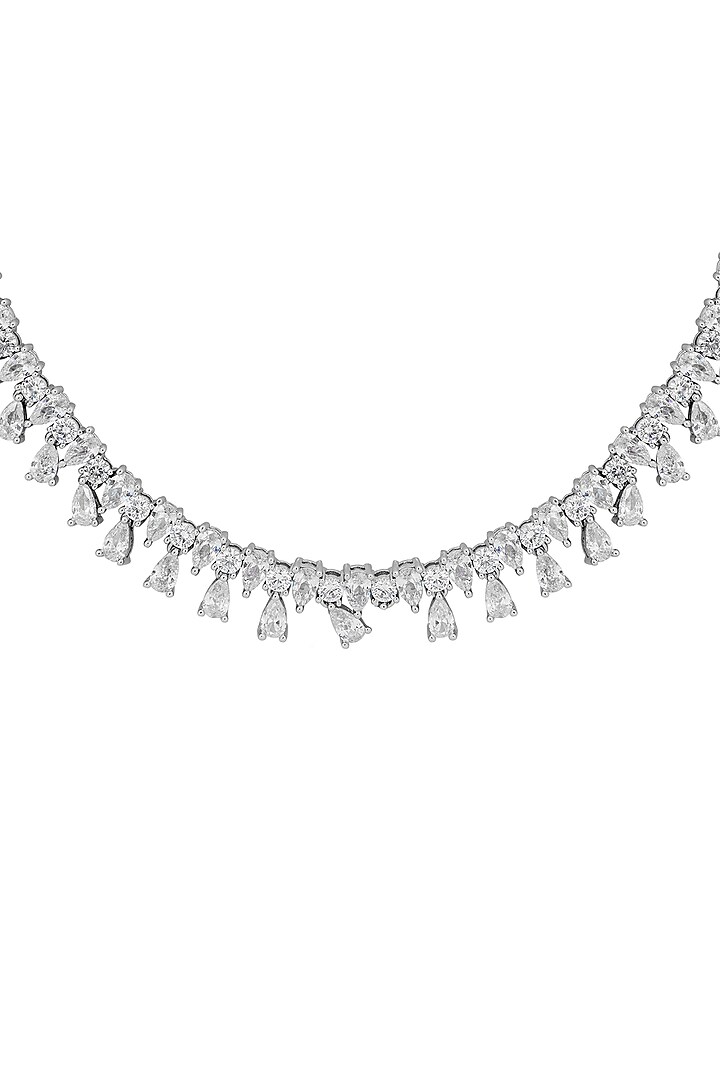 White Rhodium Finish Cubic Zirconia Necklace Set by JOOLRY at Pernia's Pop Up Shop
