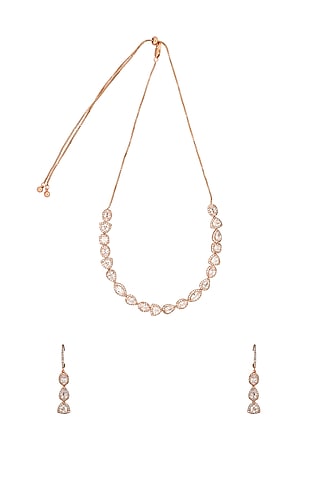 Rose Gold Finish Diamante Choker Necklace Set by JOOLRY