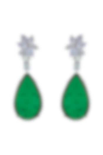 White Finish Zircon & Green Doublet Stone Dangler Earrings by JOOLRY