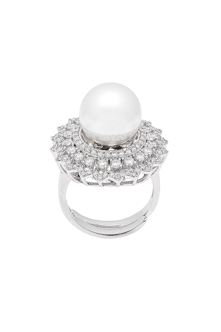 White Finish Cubic Zirconia & Pearl Ring by JOOLRY