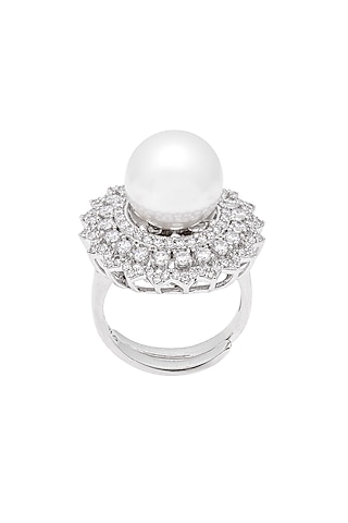 White Finish Cubic Zirconia & Pearl Ring by JOOLRY