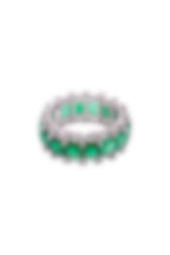White Electro Rhodium Finish Cubic Zirconia & Green Stone Ring by JOOLRY