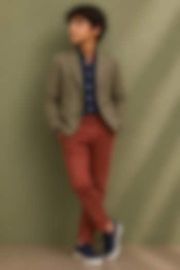 Olive Green Linen Blazer Set For Boys by Jorah Kids at Pernia's Pop Up Shop