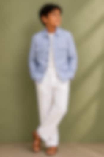 Sky Blue Linen Blazer Set For Boys by Jorah Kids at Pernia's Pop Up Shop