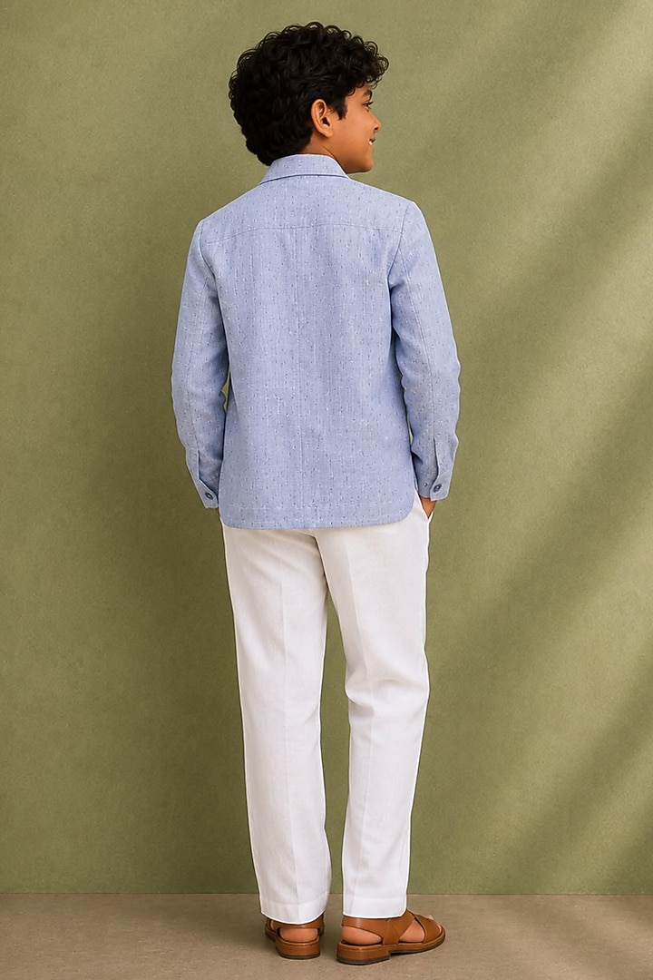 Sky Blue Linen Blazer Set For Boys by Jorah Kids at Pernia's Pop Up Shop