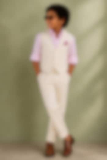 Ivory Linen Waistcoat Set For Boys by Jorah Kids at Pernia's Pop Up Shop