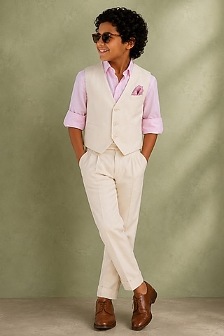 Ivory Linen Waistcoat Set For Boys by Jorah Kids