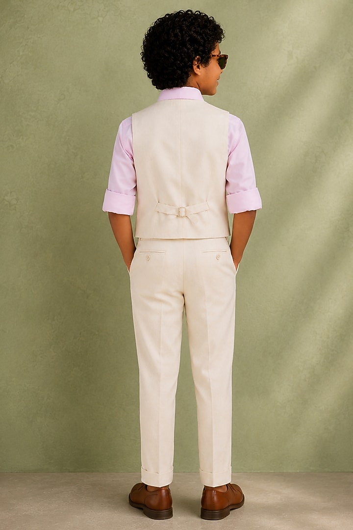 Ivory Linen Waistcoat Set For Boys by Jorah Kids at Pernia's Pop Up Shop