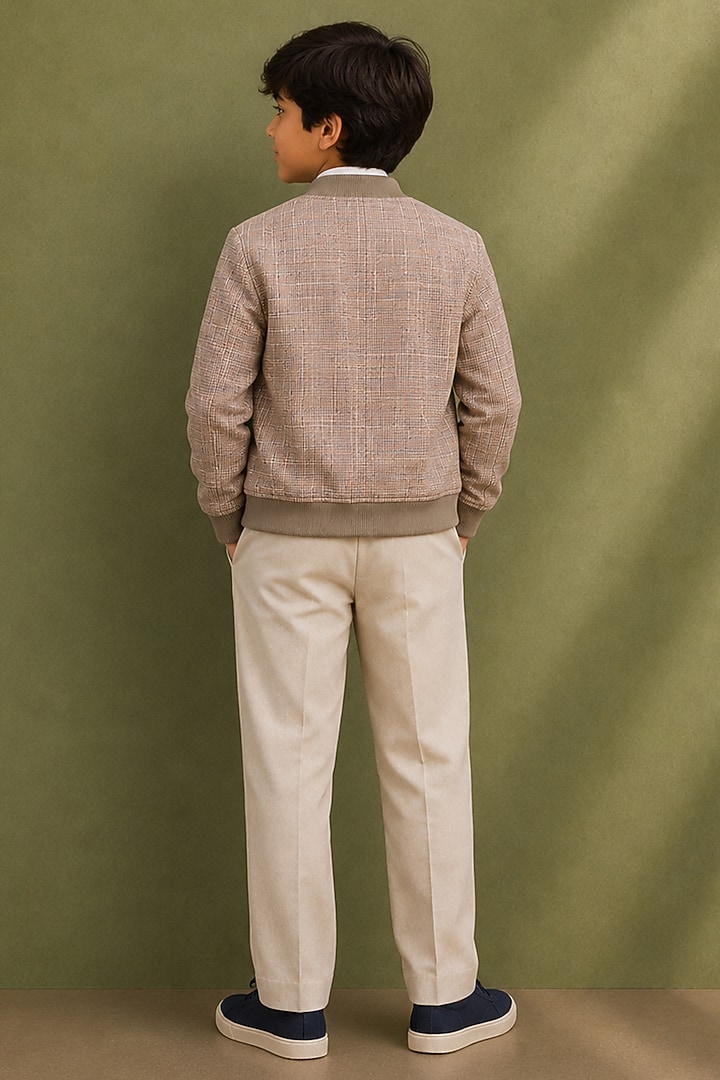 Beige Cotton Bomber Jacket Set For Boys by Jorah Kids at Pernia's Pop Up Shop