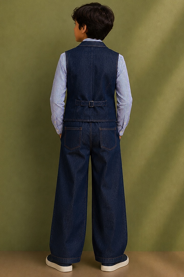 Navy Denim Waistcoat Set For Boys by Jorah Kids at Pernia's Pop Up Shop