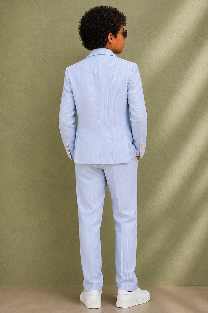 Light Blue Cotton Blazer Set For Boys by Jorah Kids at Pernia's Pop Up Shop