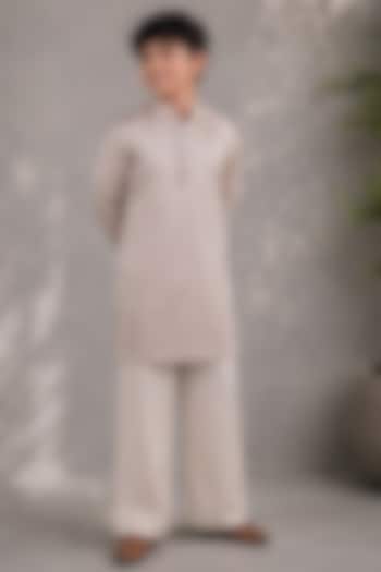 Champagne Cotton Satin Embroidered Kurta Set For Boys by Jorah Kids at Pernia's Pop Up Shop