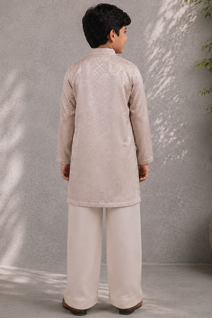 Champagne Cotton Satin Embroidered Kurta Set For Boys by Jorah Kids at Pernia's Pop Up Shop