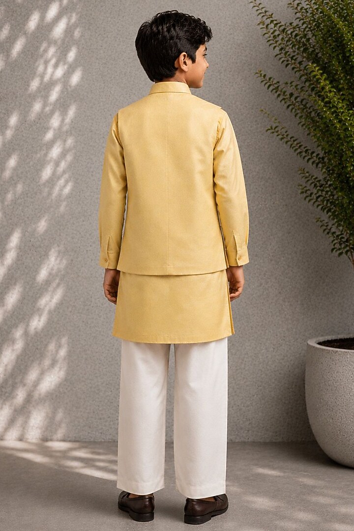 Beige Dupion Embroidered Nehru Jacket Set For Boys by Jorah Kids at Pernia's Pop Up Shop