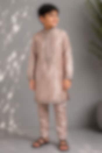Golden Cotton Silk Mirror Embroidered Kurta Set For Boys by Jorah Kids at Pernia's Pop Up Shop