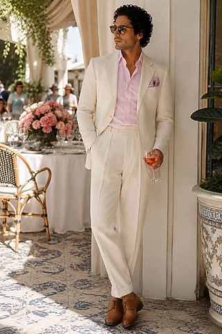 Ivory Pure Linen Blazer Set by JORAH MEN