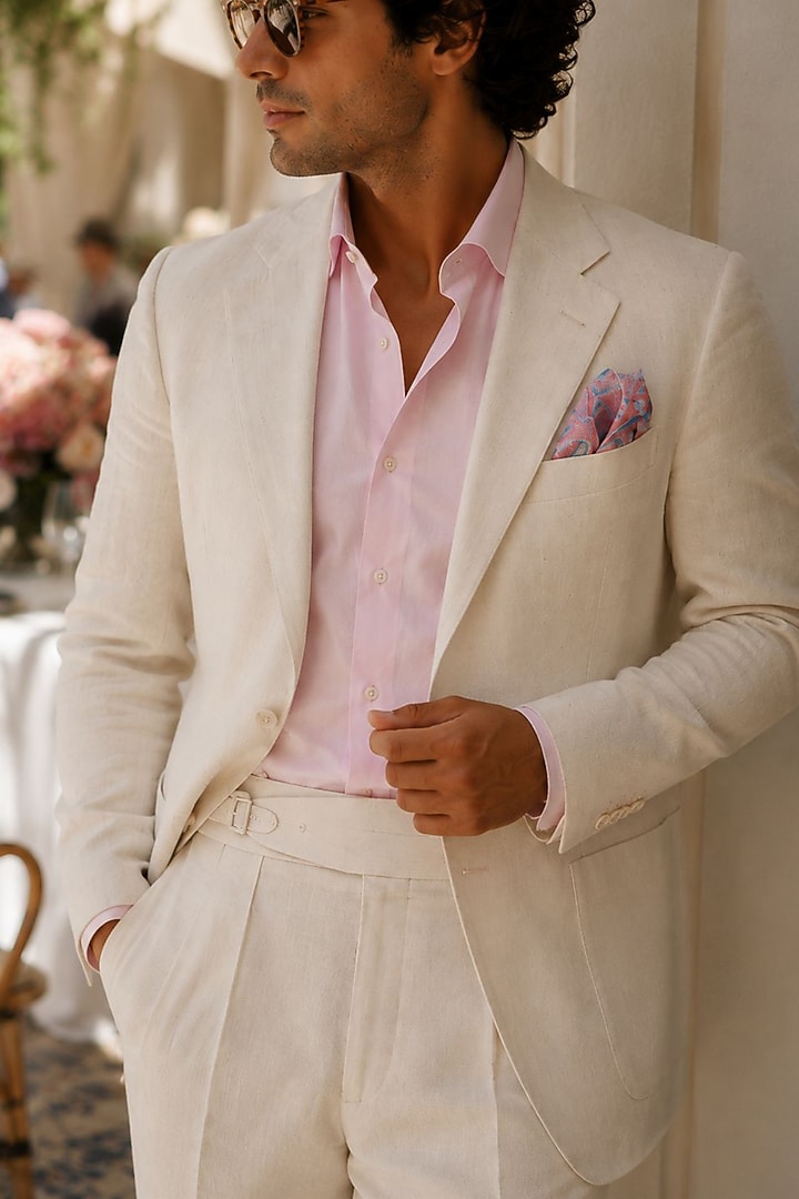 Ivory Pure Linen Blazer Set by JORAH MEN at Pernia's Pop Up Shop