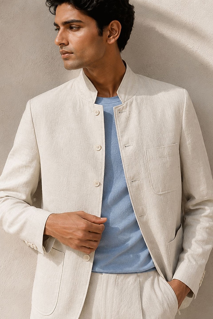 Cream Pure Linen Blazer Set by JORAH MEN at Pernia's Pop Up Shop