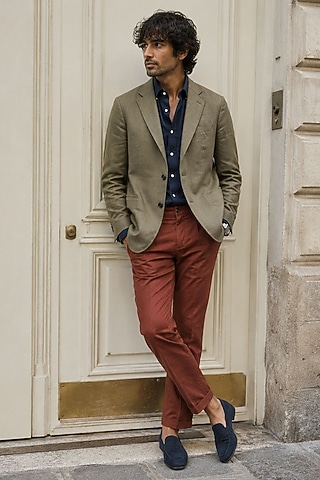 Deep Olive Pure Linen Blazer by JORAH MEN