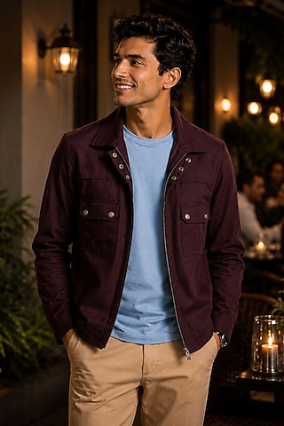 Wine Pure Cotton Jacket by JORAH MEN