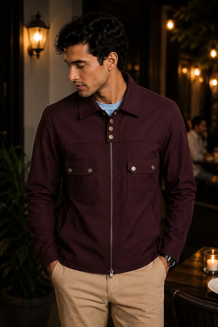 Wine Pure Cotton Jacket by JORAH MEN at Pernia's Pop Up Shop