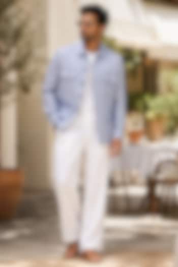 Blue Pure Linen Jacket by JORAH MEN at Pernia's Pop Up Shop