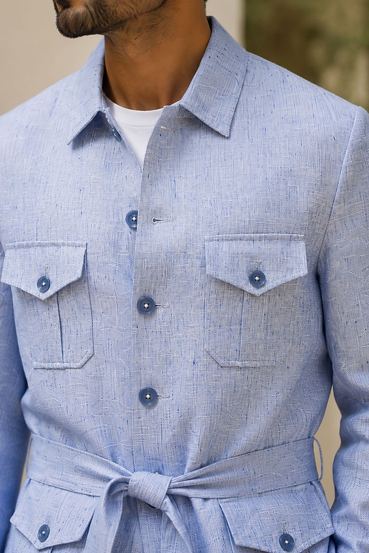 Blue Pure Linen Jacket by JORAH MEN at Pernia's Pop Up Shop