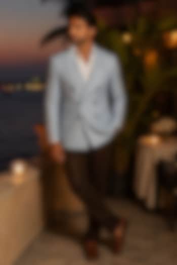 Steel Blue Pure Linen Blazer by JORAH MEN at Pernia's Pop Up Shop