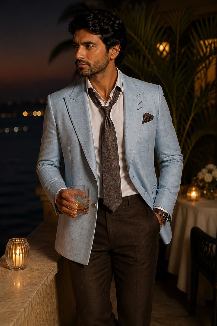 Steel Blue Pure Linen Blazer by JORAH MEN at Pernia's Pop Up Shop