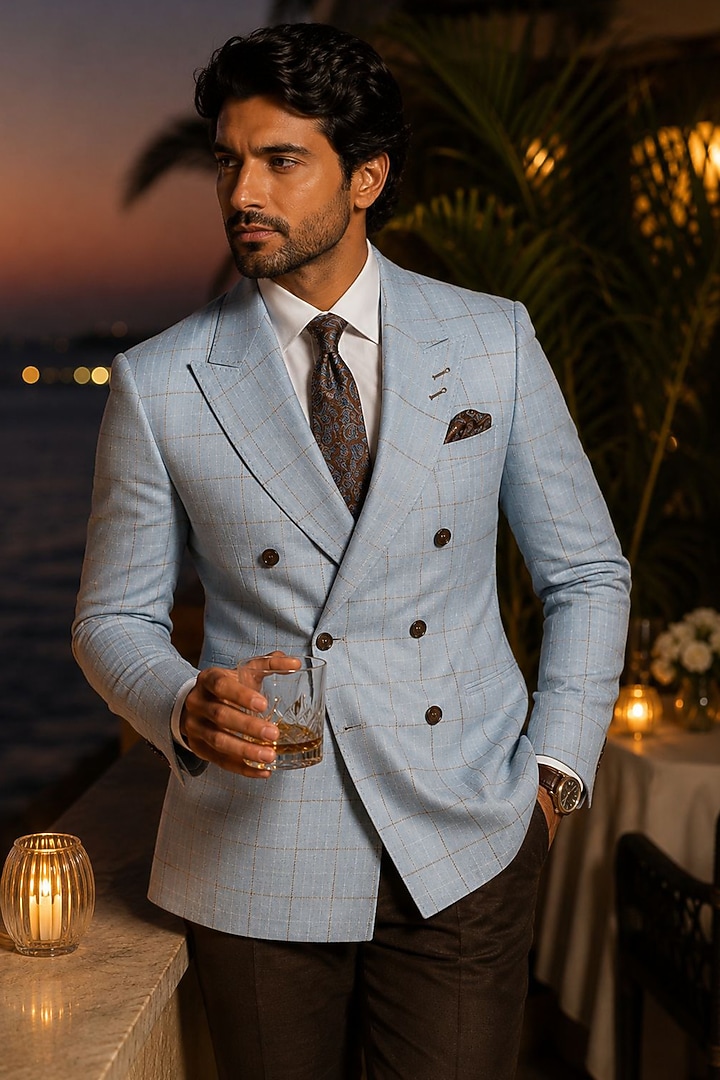 Steel Blue Pure Linen Blazer by JORAH MEN at Pernia's Pop Up Shop