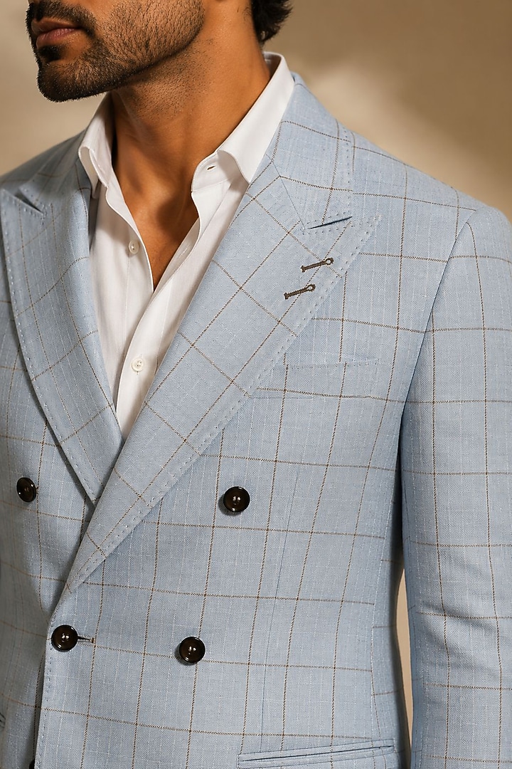 Steel Blue Pure Linen Blazer by JORAH MEN at Pernia's Pop Up Shop