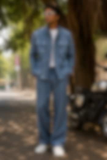Steel Blue Pure Linen Co-Ord Set by JORAH MEN at Pernia's Pop Up Shop